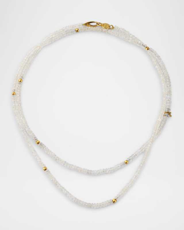 18K Yellow Gold Garden of Eden Moonstone Beaded Necklace, 32"L